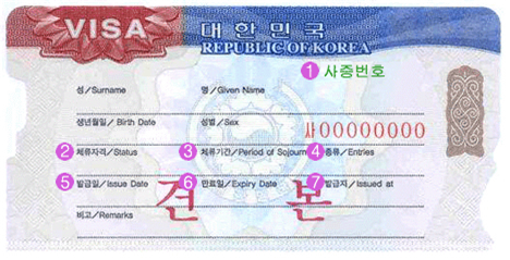 대한민국 사증 견본